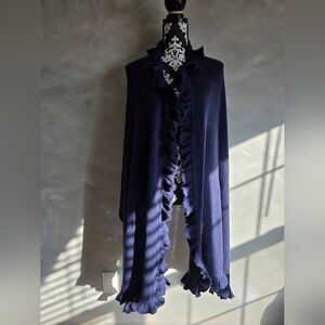 Charter Club Navy Blue Ruffle Trim Wool Cashmere Blend Bolero Shrug Open OS